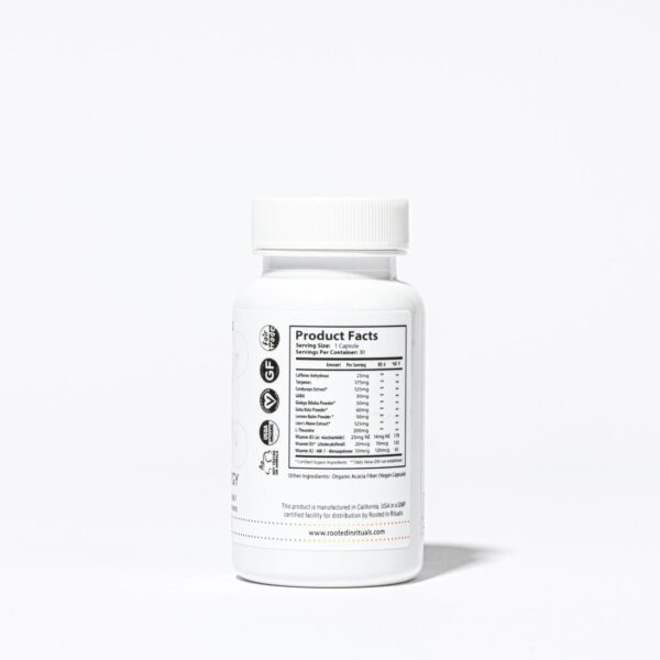 adaptogenic supplement with cordyceps, lion's maine, GABA, D3, K2-MK-7, B3, Lemon Balm, L-Theanine, Ginkgo, Terpenes